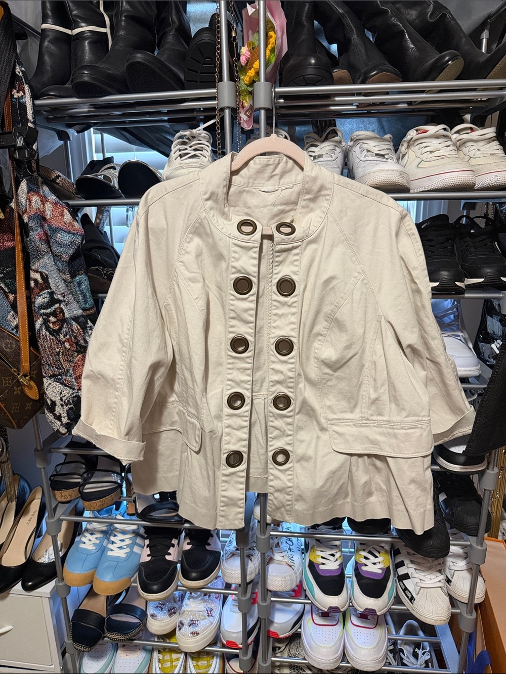 Women's Cream Military-Style Button Front Jacket